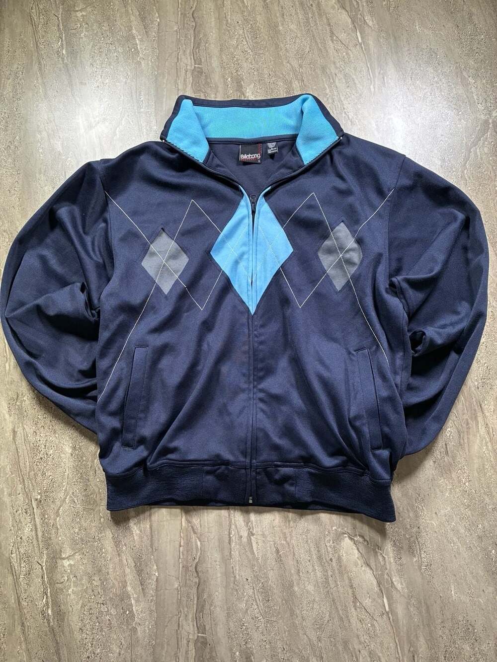 Y2K Billabong Track Jacket Size L Blue Argyle Full Zip